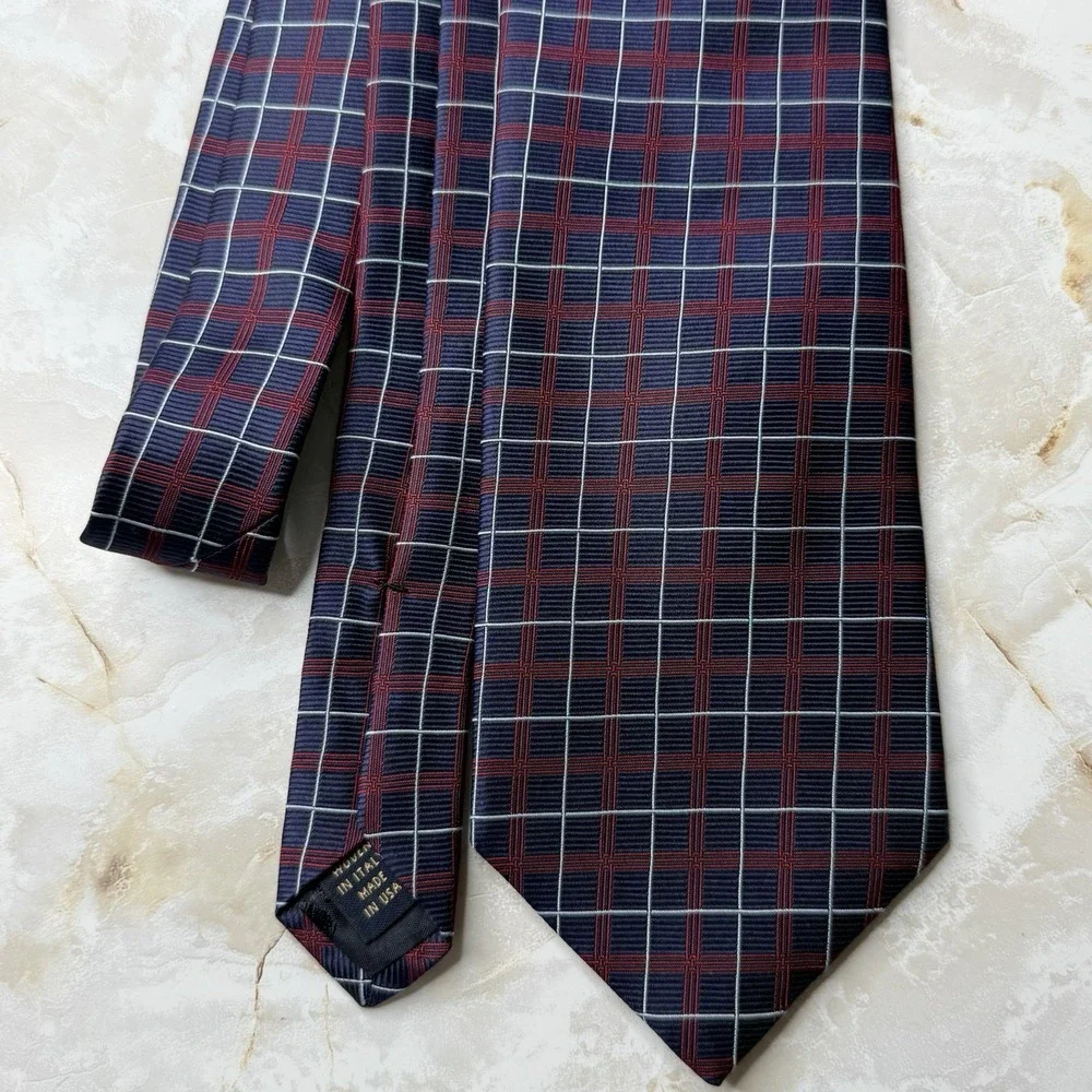 NWOT Brooks Brothers Men Silk Tie Red Blue Plaid Stain Resistant 3 5/8